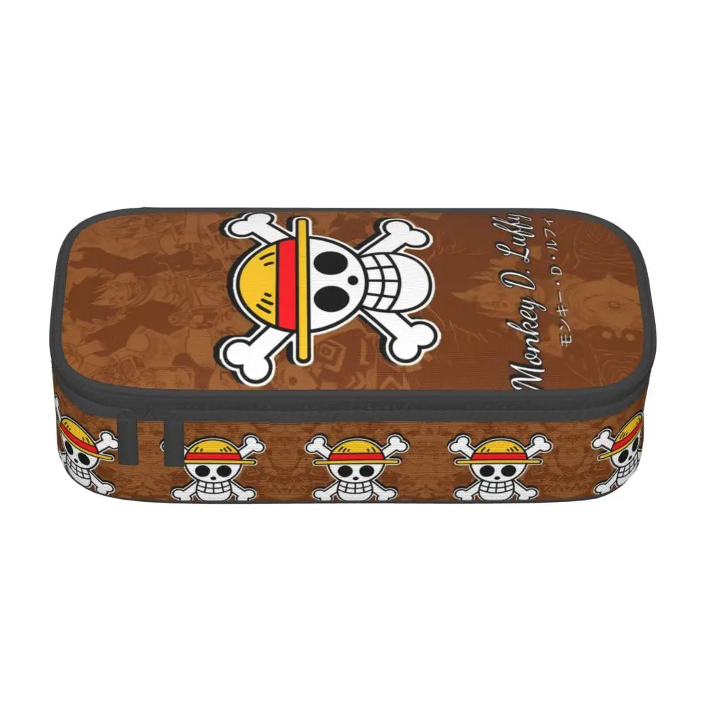 Custom One P-Pieces Cute Pencil Case Boys Girls Large Capacity Straw Hat Pirates Skull Pencil Bag Students Stationery