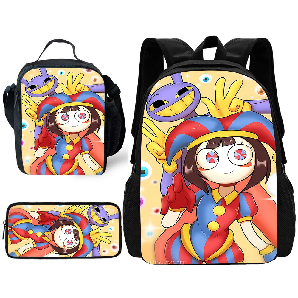 Cartoon A-AmazingS DigitalS Circus Child School Backpack with Lunch Bags ,Pencil Bags ,School Bags for Boys Girls Best Gift