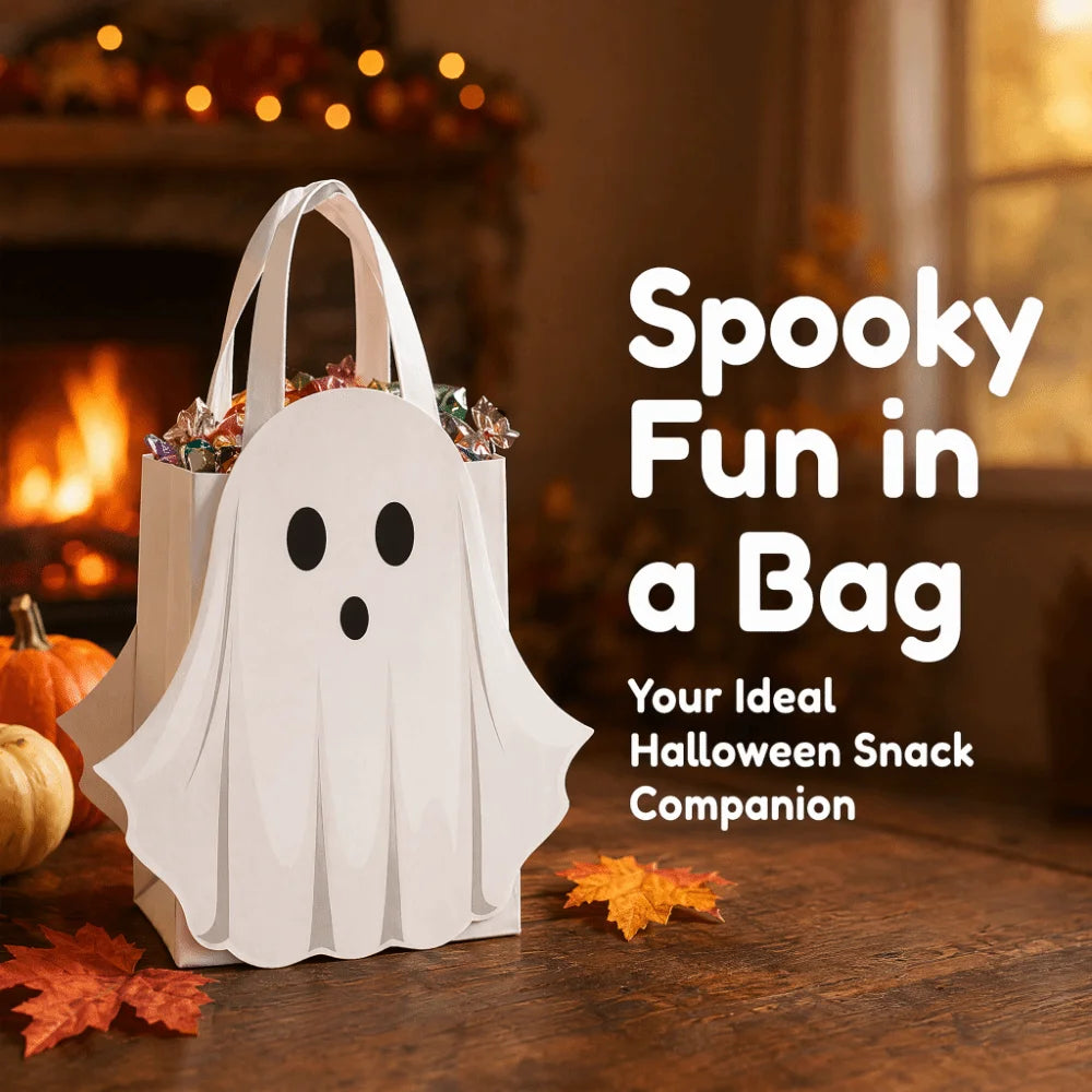 Halloween Home Decoration White Halloween Paper Bag Handbag Cartoon Ghost Packaging Bag Funny Festival Candy Gift Bag Kids