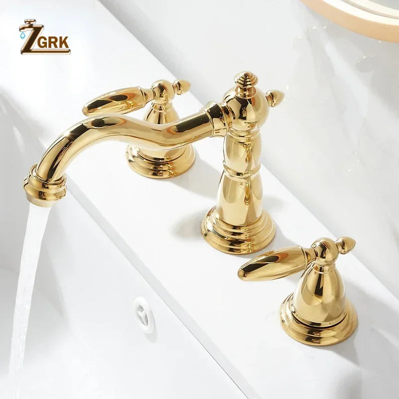 3 PCS Bathroom Faucets Dual Holder Three Hole Widespread Bathroom Sink Basin Faucets Deck Mounted Mixer Tap