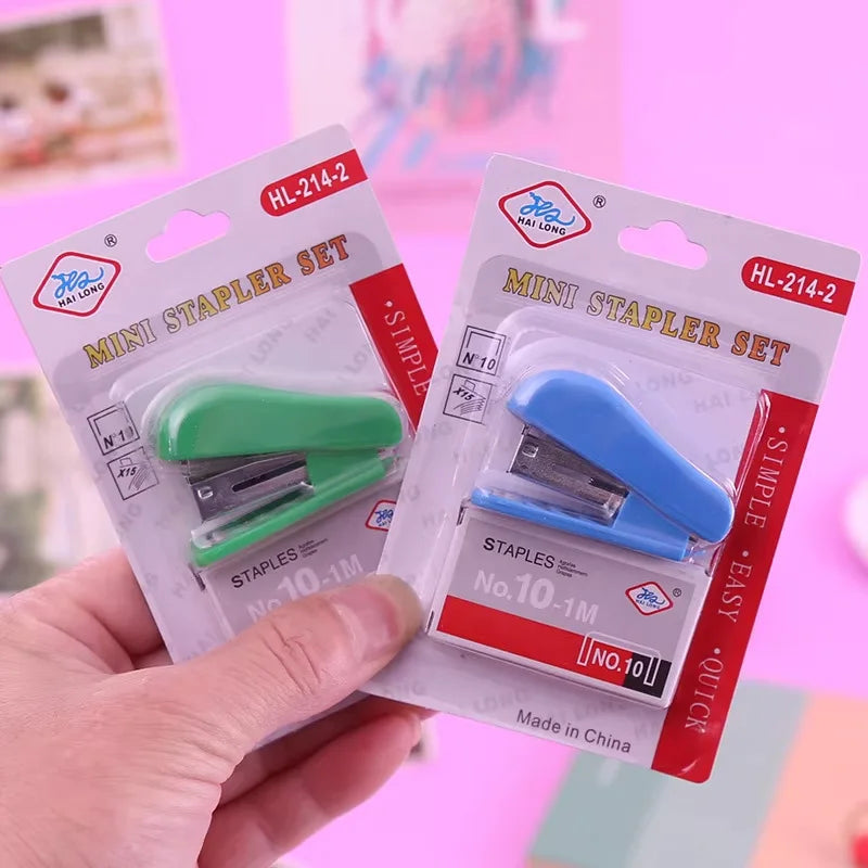 1Set Random Color Mini Size Stapler Set Solid Office Stationery Student Use For No. 10 Staples