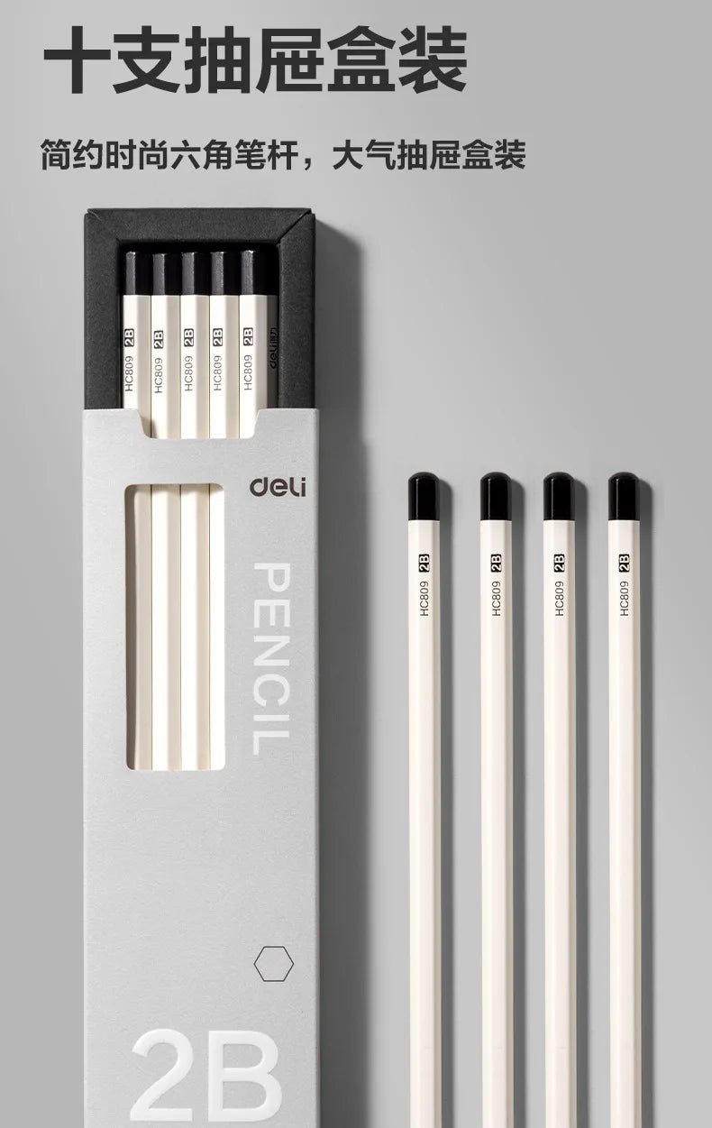 10pcs Deli Wooden Pencil Set 2B HB Black Kawaii Pen For Drawing Sketch Writing Smooth Write lapiseira profissional School Office