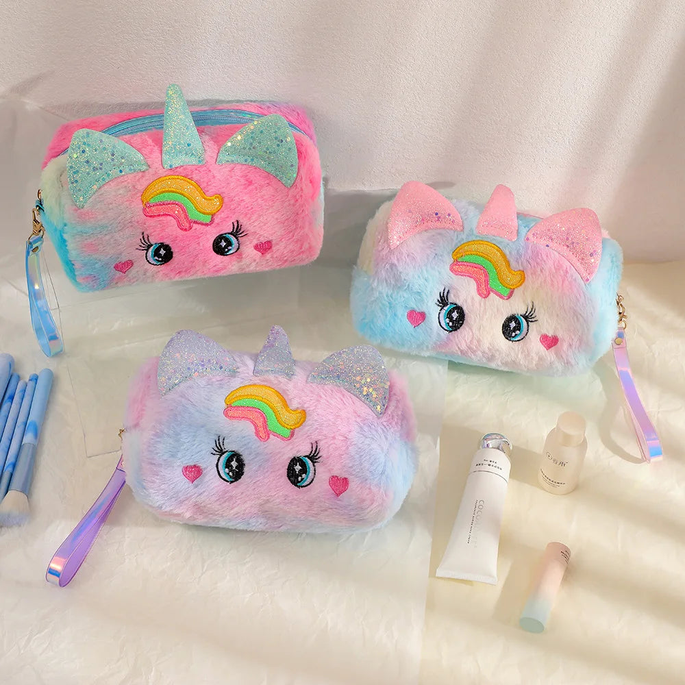 Cute Plush Unicorn Pencil Bag Aesthetic Pencil Cases Girl Kawaii Stationery Bag Children Large Capacity Pen Case School Supplies