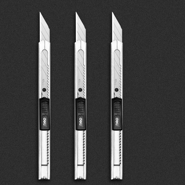 Deli Metal Utility Knife Paper Cutter Retractable Box Cutter Vinyl Craft Cutter Knife with 30 Degree Snap-off Blades  Art Knives