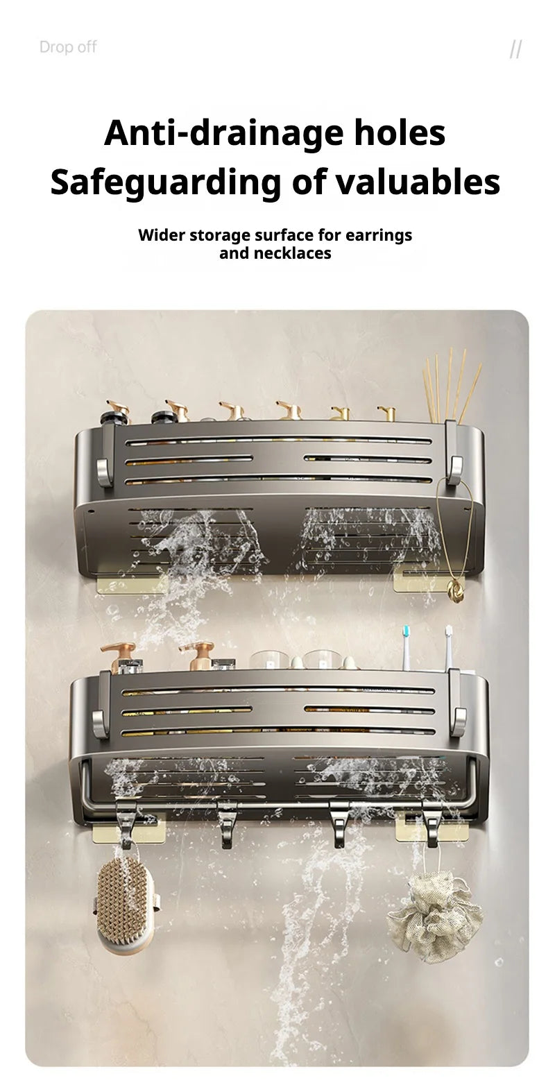 Punch-Free Bathroom Shelf Wall Mounted Shampoo Makeup Storage Holder Kitchen Toilet Square Self Adhesive No Drill Shower Shelves