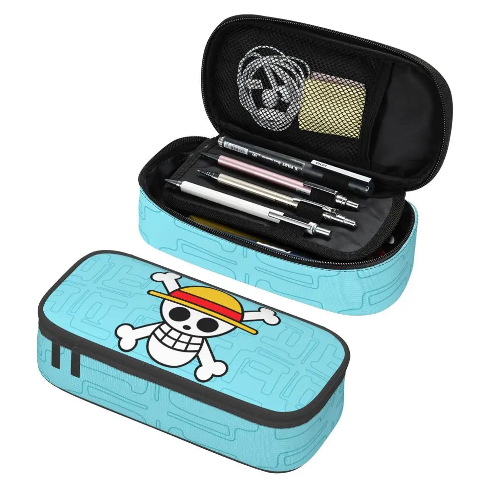 Custom One P-Pieces Cute Pencil Case Boys Girls Large Capacity Straw Hat Pirates Skull Pencil Bag Students Stationery