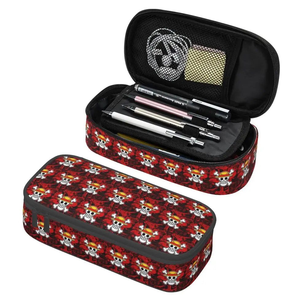 Custom One P-Pieces Cute Pencil Case Boys Girls Large Capacity Straw Hat Pirates Skull Pencil Bag Students Stationery