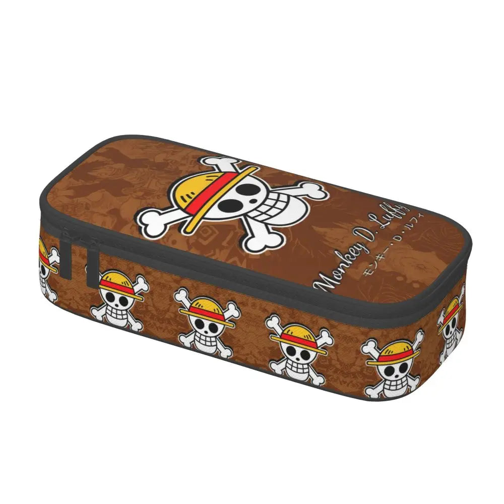 Custom One P-Pieces Cute Pencil Case Boys Girls Large Capacity Straw Hat Pirates Skull Pencil Bag Students Stationery