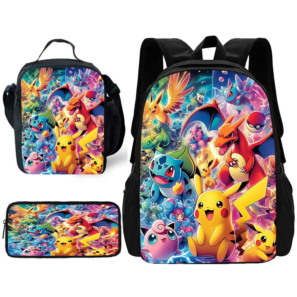 Cute Potdemiel cartoon Ball Child School Backpack with Lunch Bags ,Pencil Bags ,School Bags for Boys Girls P-PokéS Best Gift