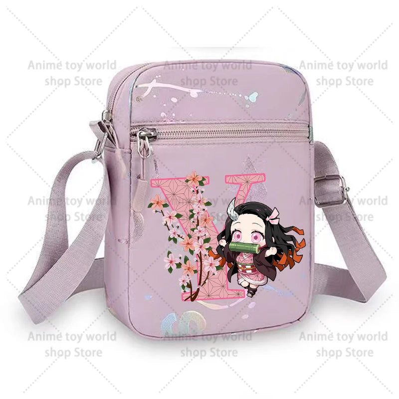 Demon Slayer Shoulder Bag for Girl Cartoon Kamado Letter Adjustable Multiple Compartments Mobile Phone Bag Casual Crossbody Bag