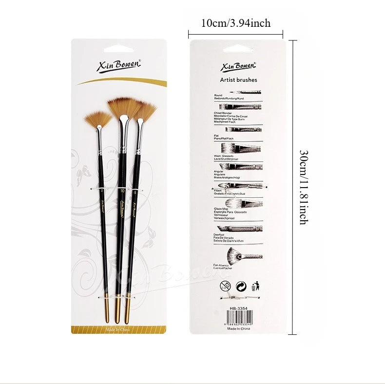 3pcs Fan Brush Set for Watercolor Oil Painting Acrylic Art Supplies Students Adults Beginners Drawing Tools