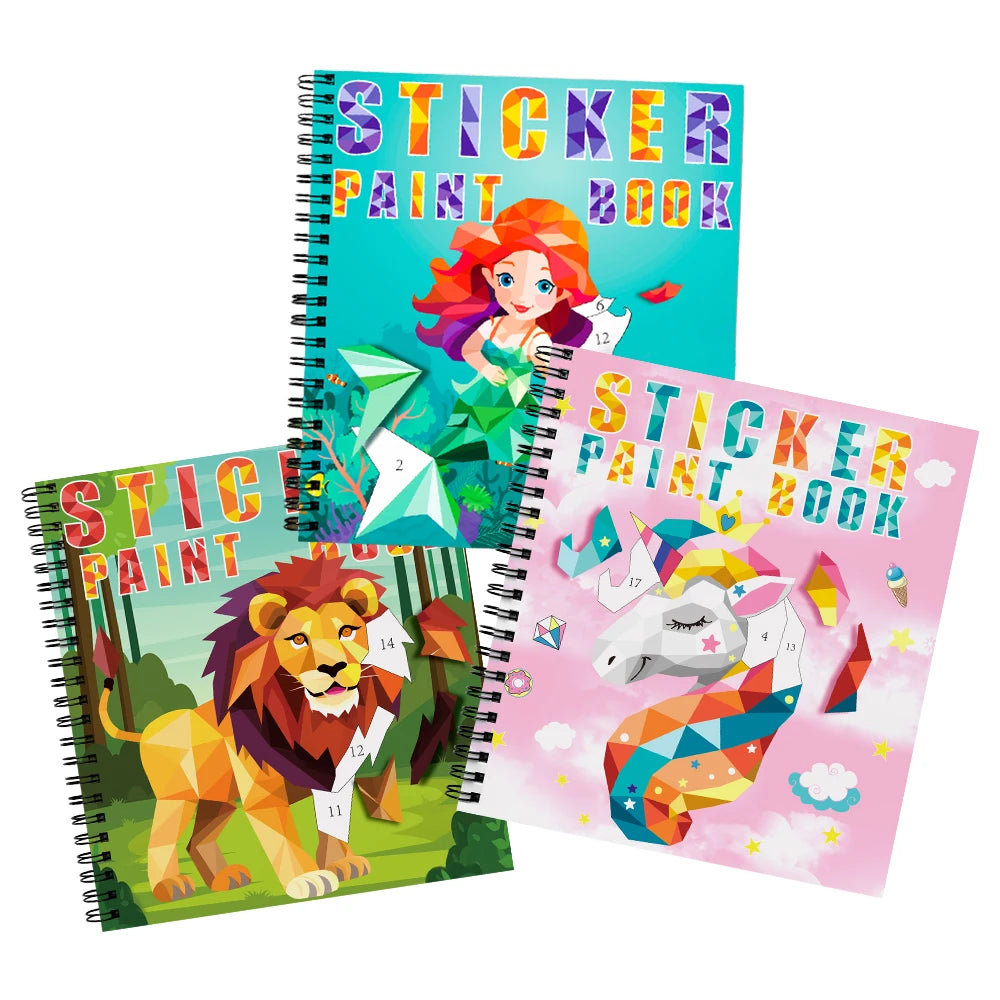 1-6PCS Sticker Book For Kids Unicorn Sticker Paint Book Mermaid Children's Sticker By Number For Birthday Gift Girls Stationery
