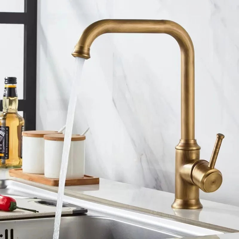 KEMAIDI Antique Brass Single Handle Bathroom Faucets Mixer Tap Multifunctional Faucets 360 Degree Swivel Bathroom Sink Faucet