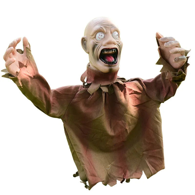 Halloween Swinging Ghost Yard Decoration with Sound Activated Creepy Noise for Haunted House Outdoor Graveyard Party Props
