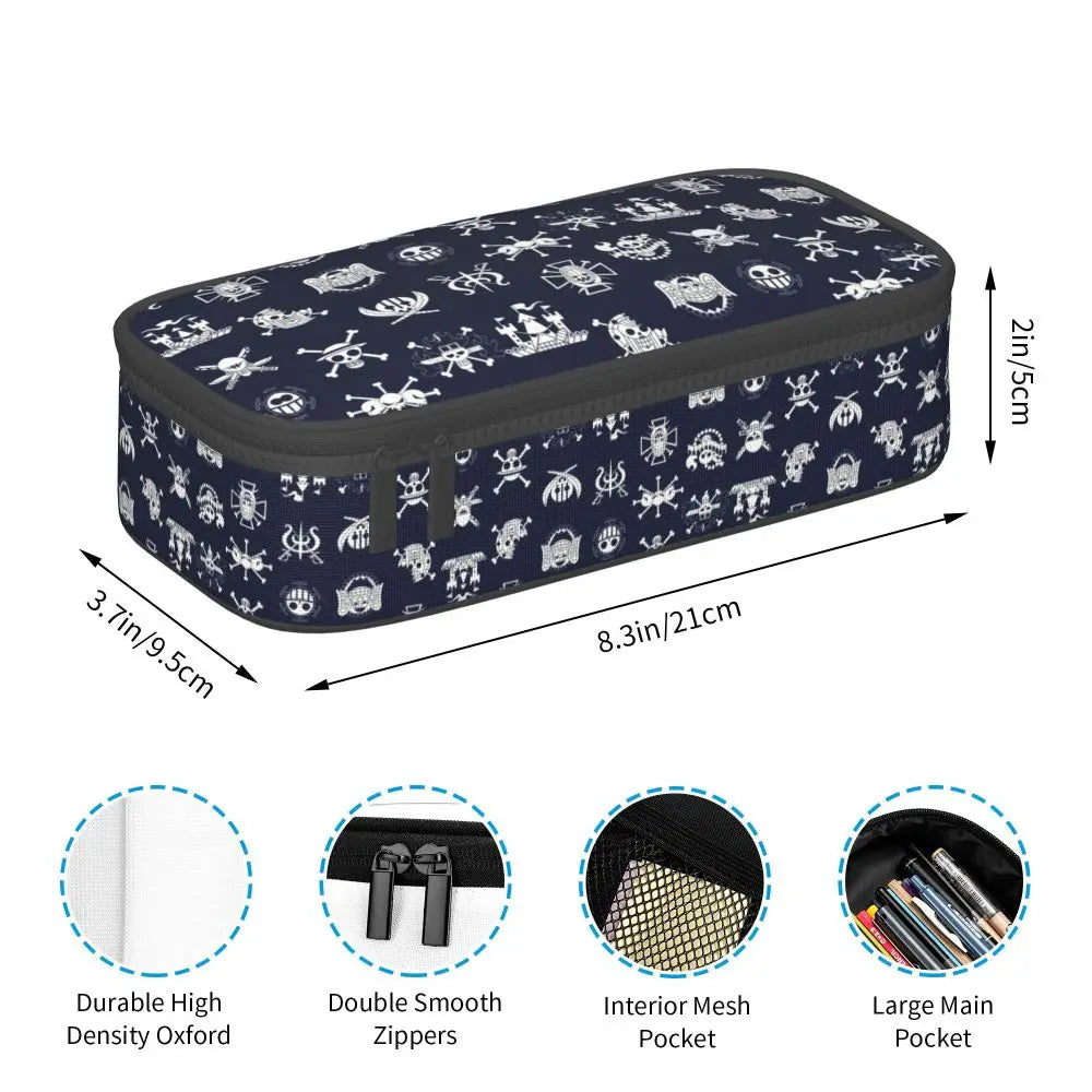 Custom One P-Pieces Cute Pencil Case Boys Girls Large Capacity Straw Hat Pirates Skull Pencil Bag Students Stationery