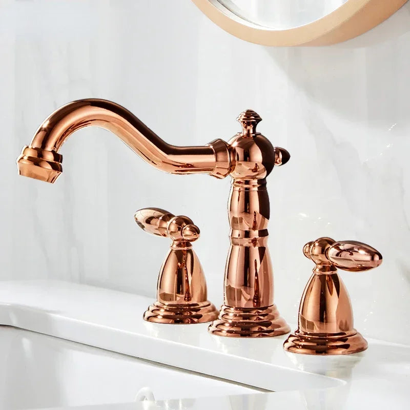 3 PCS Bathroom Faucets Dual Holder Three Hole Widespread Bathroom Sink Basin Faucets Deck Mounted Mixer Tap