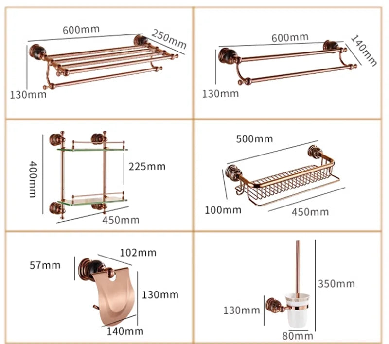 Bathroom Accessories Bath Shelf Rose Gold Paper Holder,Towel Bar,Soap Holder,Towel Rack,Glass Shelf,Hook bathroom Hardware Brass
