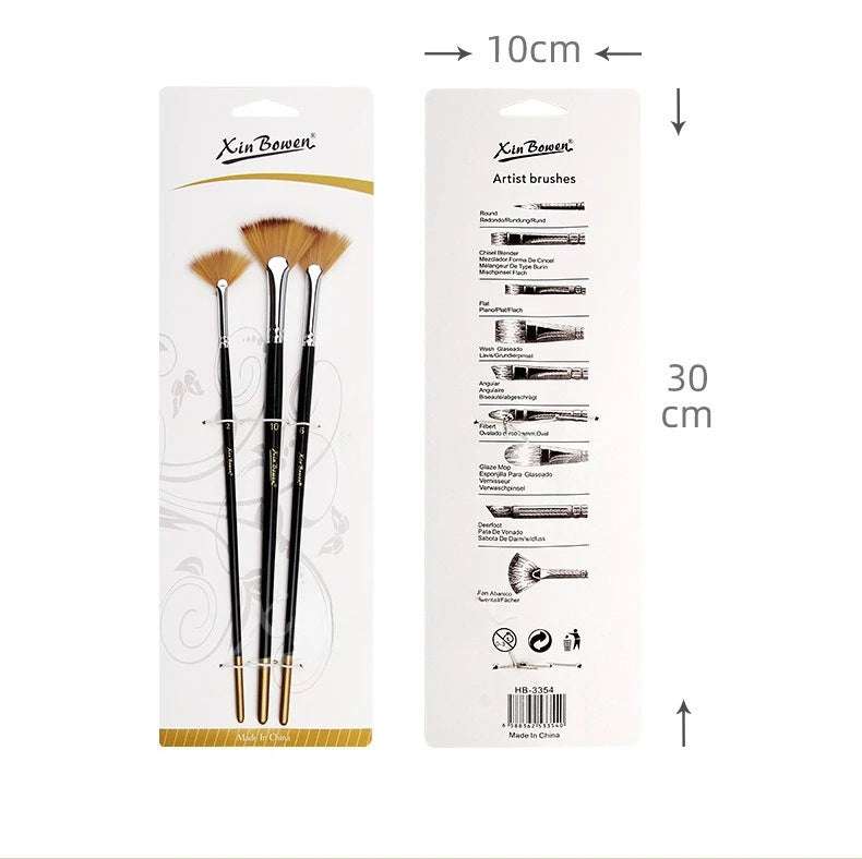 3pcs Fan Brush Set for Watercolor Oil Painting Acrylic Art Supplies Students Adults Beginners Drawing Tools
