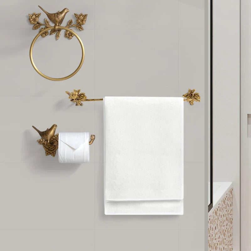 Retro Brass Bird Towel Ring Storage Rack Perforation-free Towel Rack for Bathroom and Bathroom Paper Towel Storage Wall Hanging