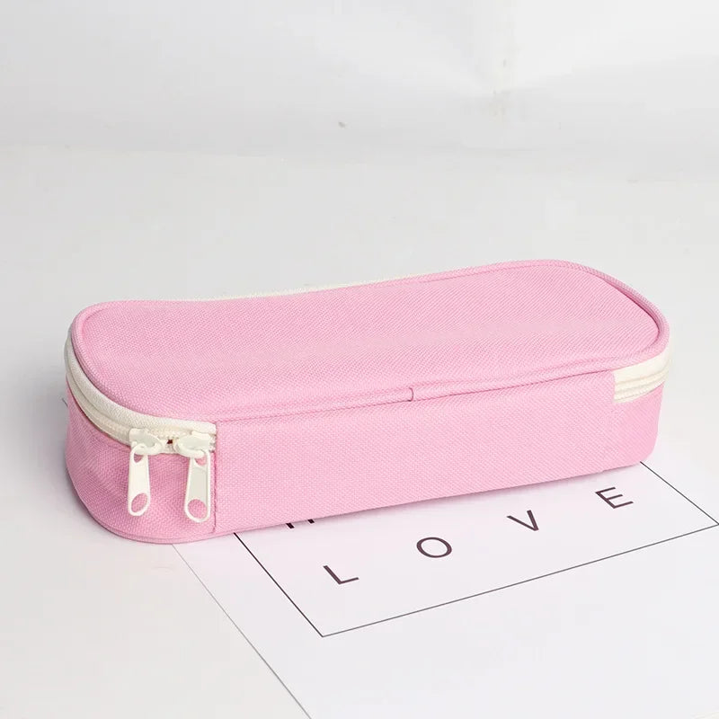 1 Piece Simplicity Student Pencil Case Creative Fashion Solid Color Pencil Bag High Capacity Canvas Stationery Storage Bag