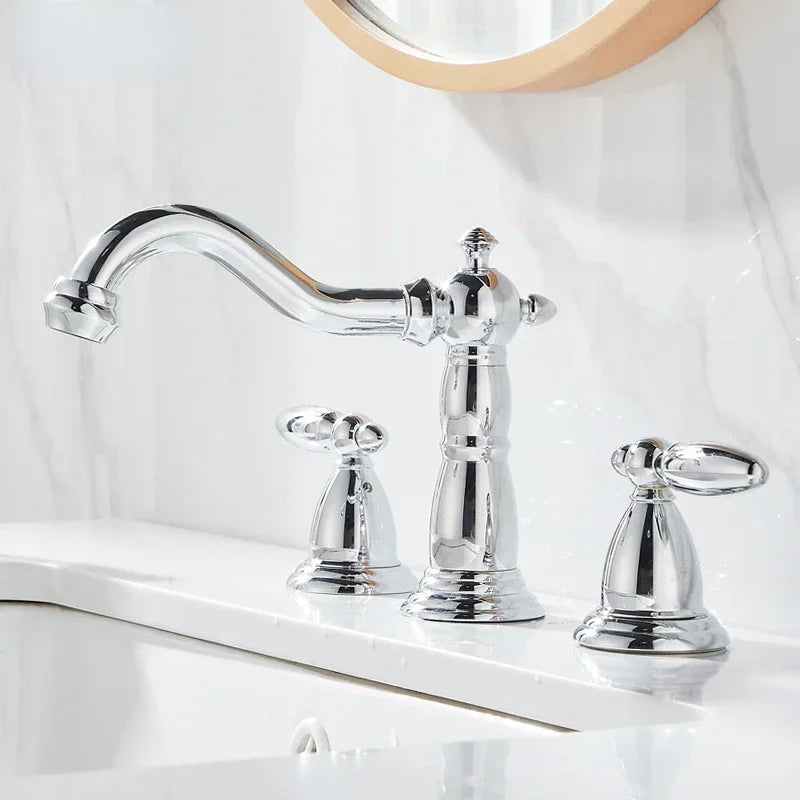 3 PCS Bathroom Faucets Dual Holder Three Hole Widespread Bathroom Sink Basin Faucets Deck Mounted Mixer Tap