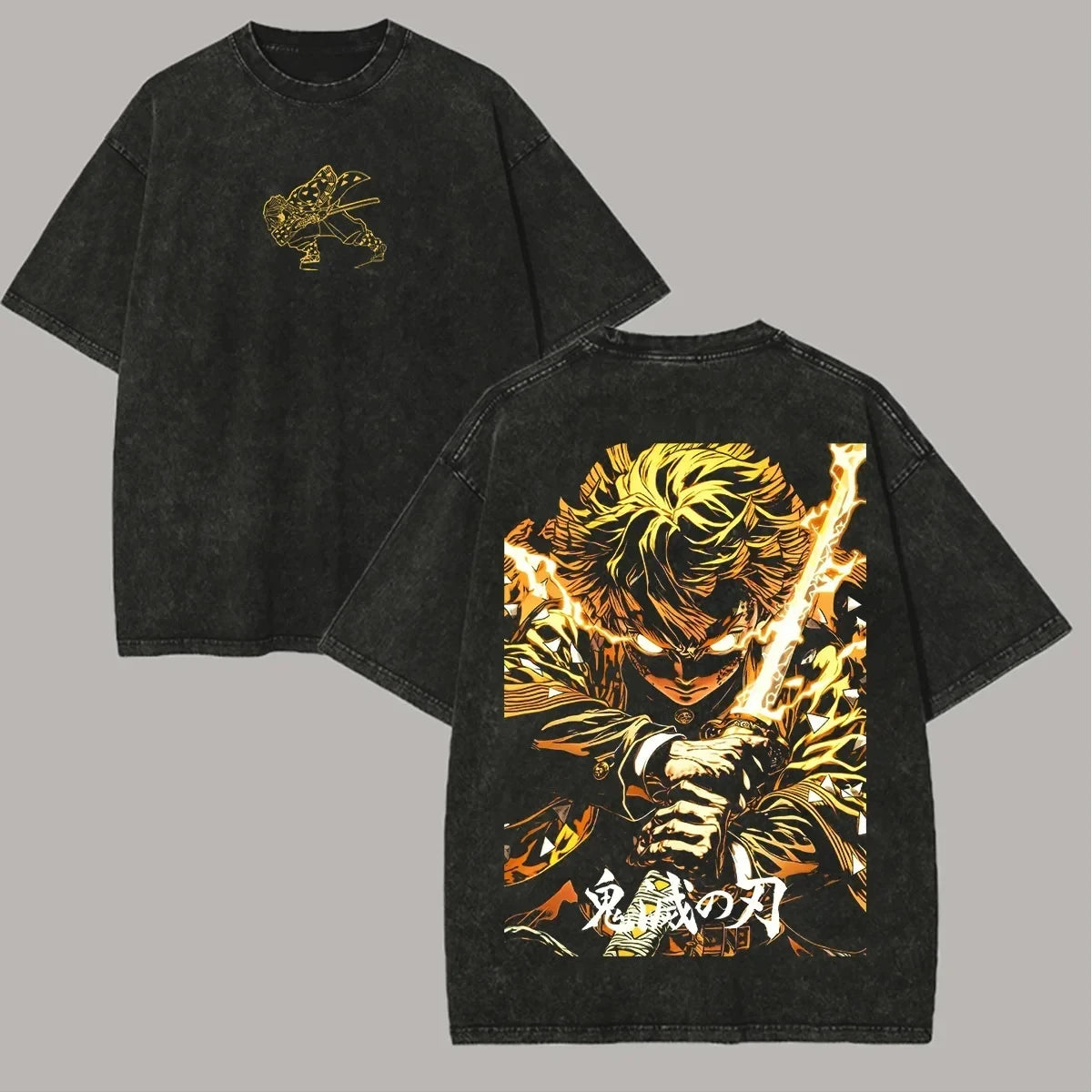 Demon Slayer Men's Women's Washed T-Shirt  Retro Washed T-shirt Summer Unisex Loose and Breathable Cotton T-shirt Top