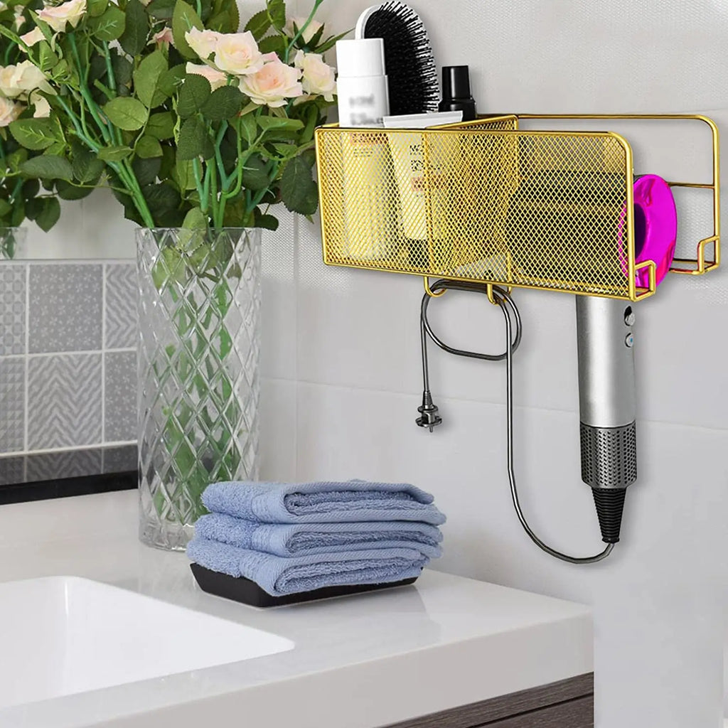 Hair Dryer Holder Wall Mounted Organizer Spiral Stand Holder Rack Aluminum Bathroom Shelf Storage Bathroom Accessory Wall Shelf
