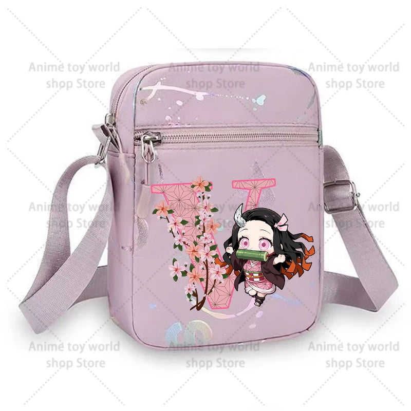 Demon Slayer Shoulder Bag for Girl Cartoon Kamado Letter Adjustable Multiple Compartments Mobile Phone Bag Casual Crossbody Bag