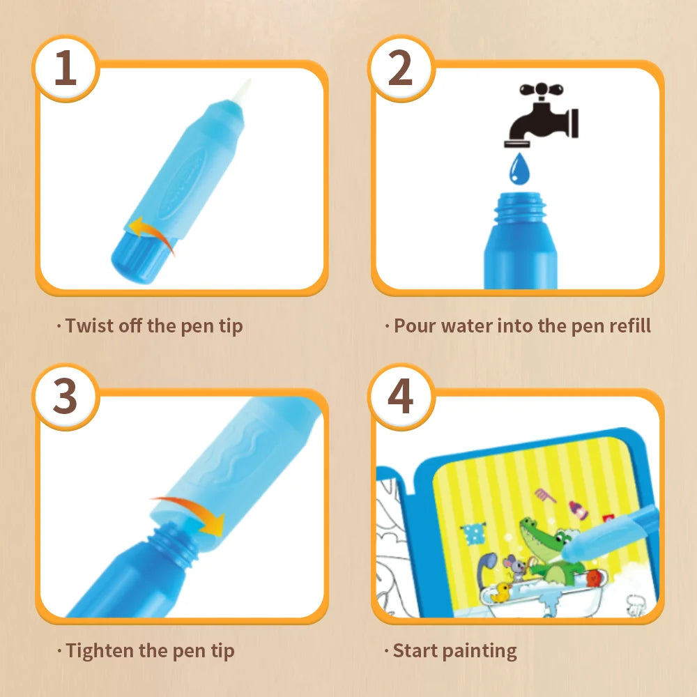 Reusable Water Drawing Doodle Book with Magic Pen, Kids Coloring Drawing Board, Early Educational Toy, Birthday Gift for Kids