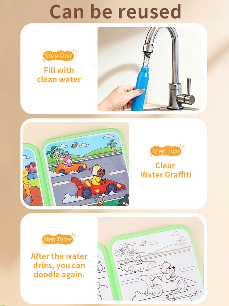 Reusable Water Drawing Doodle Book with Magic Pen, Kids Coloring Drawing Board, Early Educational Toy, Birthday Gift for Kids