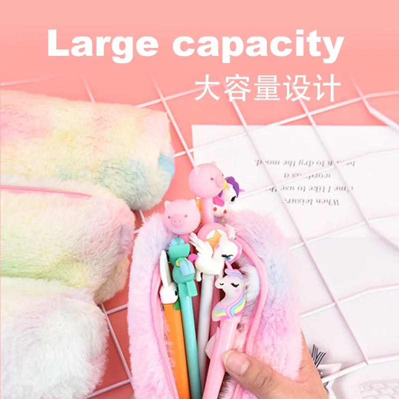 Kawaii Plush Pencil Case Cute Pen Box Large Capacity for Girls Storage Bag Student School Office Supplies Stationery