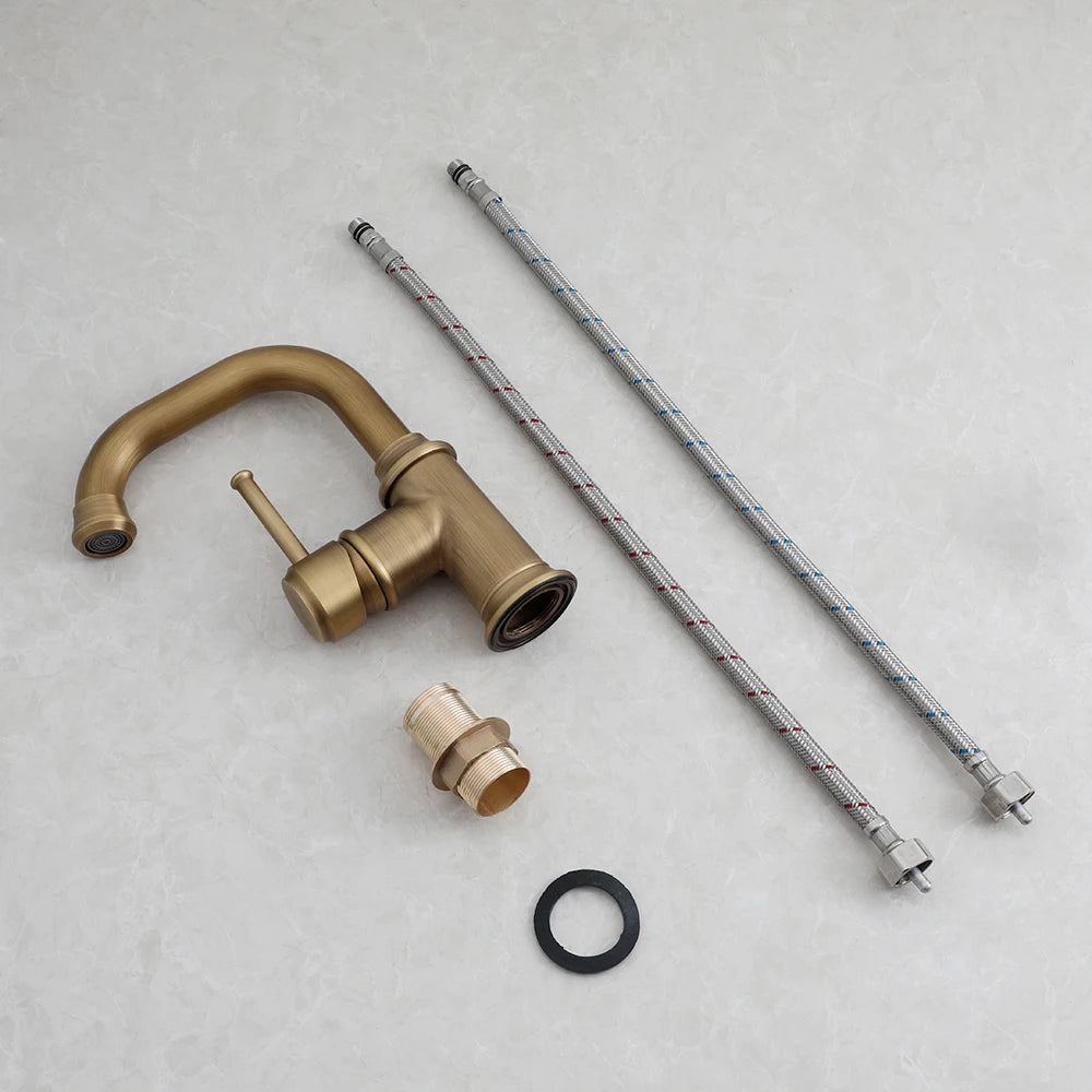 KEMAIDI Antique Brass Single Handle Bathroom Faucets Mixer Tap Multifunctional Faucets 360 Degree Swivel Bathroom Sink Faucet