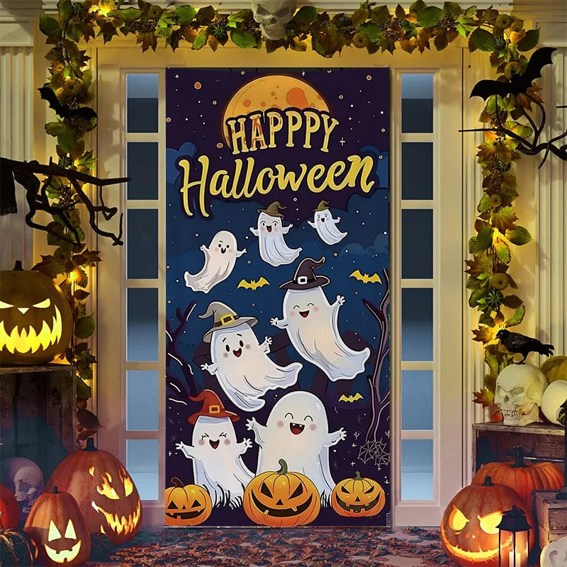 Halloween Decoration Door Curtain Cartoon Ghost Pumpkin Reindeer Home Horry Hanging Ornament Dream Party Entrance Navidad