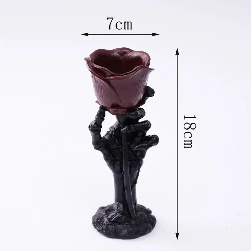 Halloween Skeleton Hand Rose Candlestick Decoration A Resin Home Retro Romantic Candlestick Atmosphere Decoration