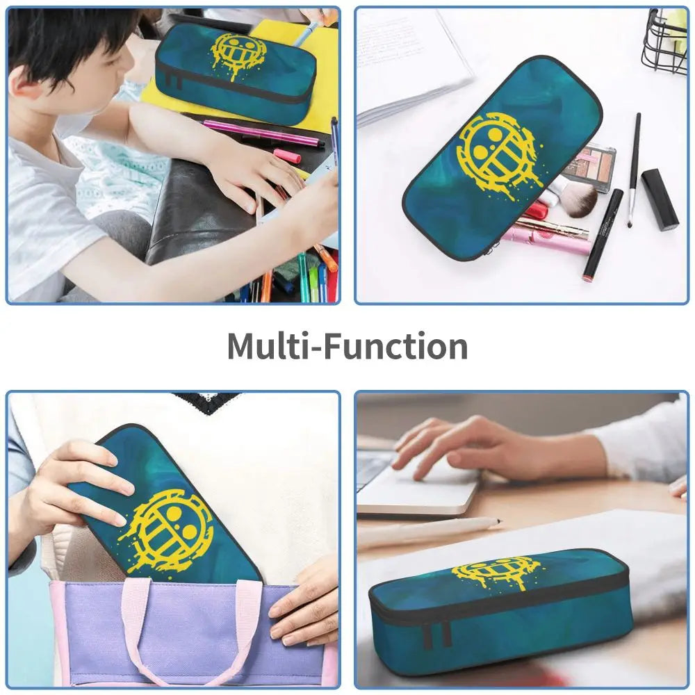 Custom One P-Pieces Cute Pencil Case Boys Girls Large Capacity Straw Hat Pirates Skull Pencil Bag Students Stationery