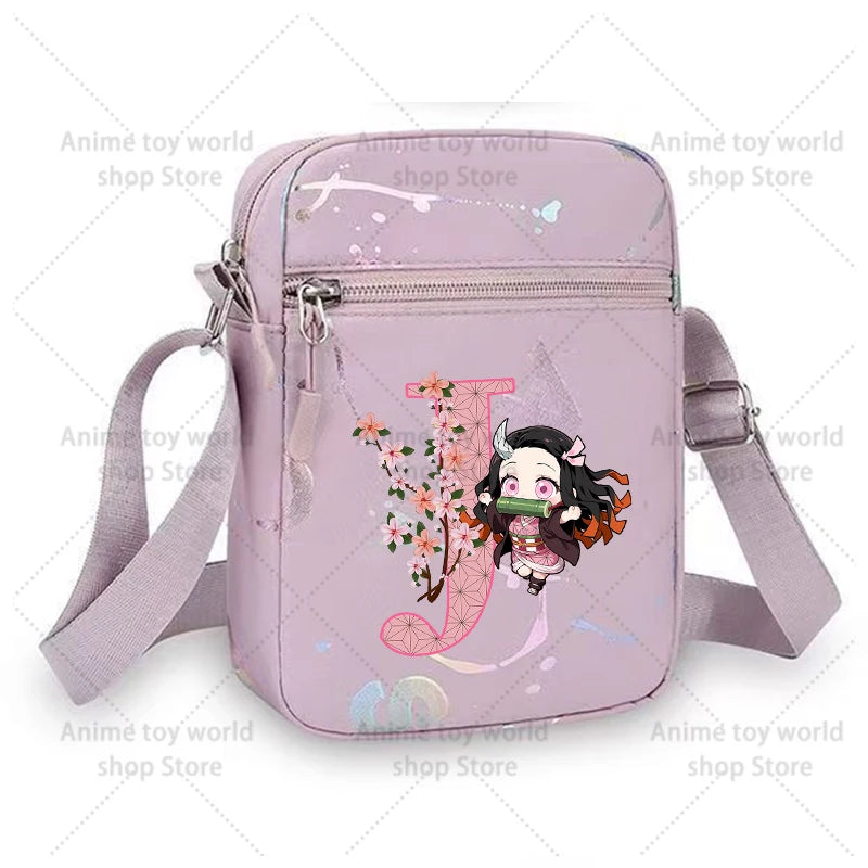 Demon Slayer Shoulder Bag for Girl Cartoon Kamado Letter Adjustable Multiple Compartments Mobile Phone Bag Casual Crossbody Bag