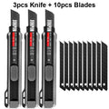 3pcs 18mm Retractable Utility Knife Heavy Duty Durable Non Slip Box Cutter Carton Package Opener with 10pcs Black Steel Blades