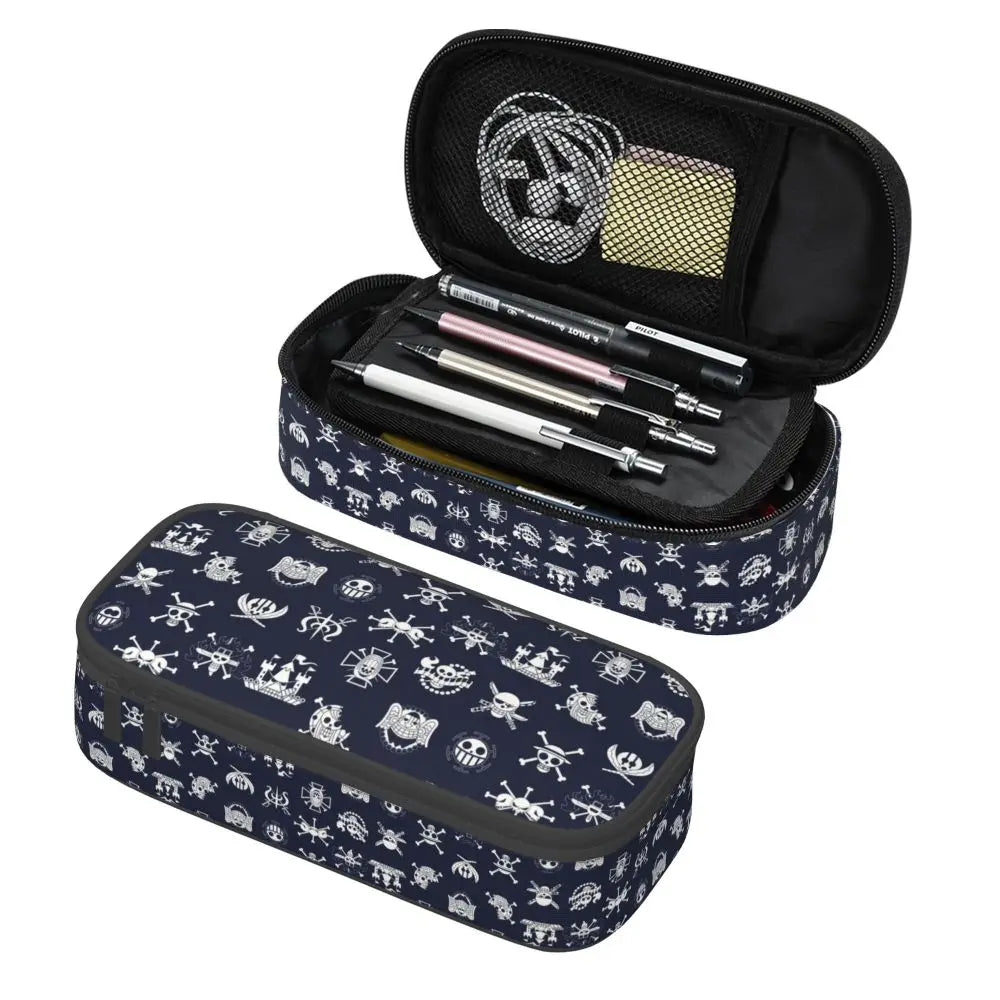 Custom One P-Pieces Cute Pencil Case Boys Girls Large Capacity Straw Hat Pirates Skull Pencil Bag Students Stationery