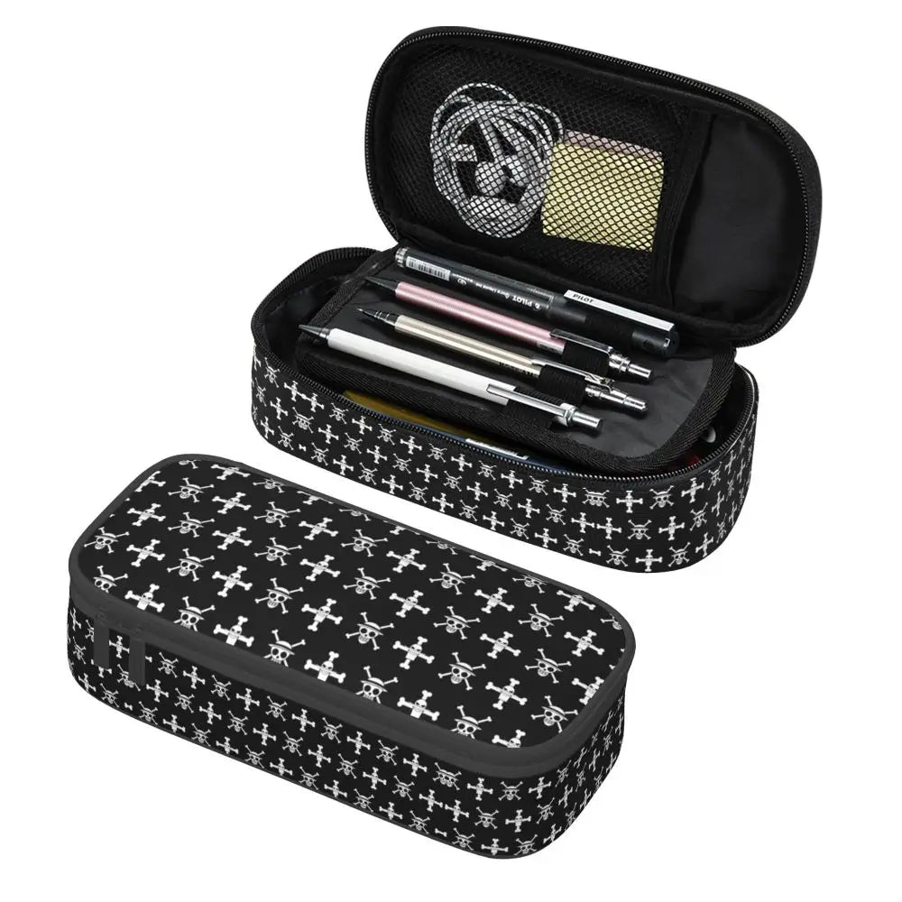 Custom One P-Pieces Cute Pencil Case Boys Girls Large Capacity Straw Hat Pirates Skull Pencil Bag Students Stationery