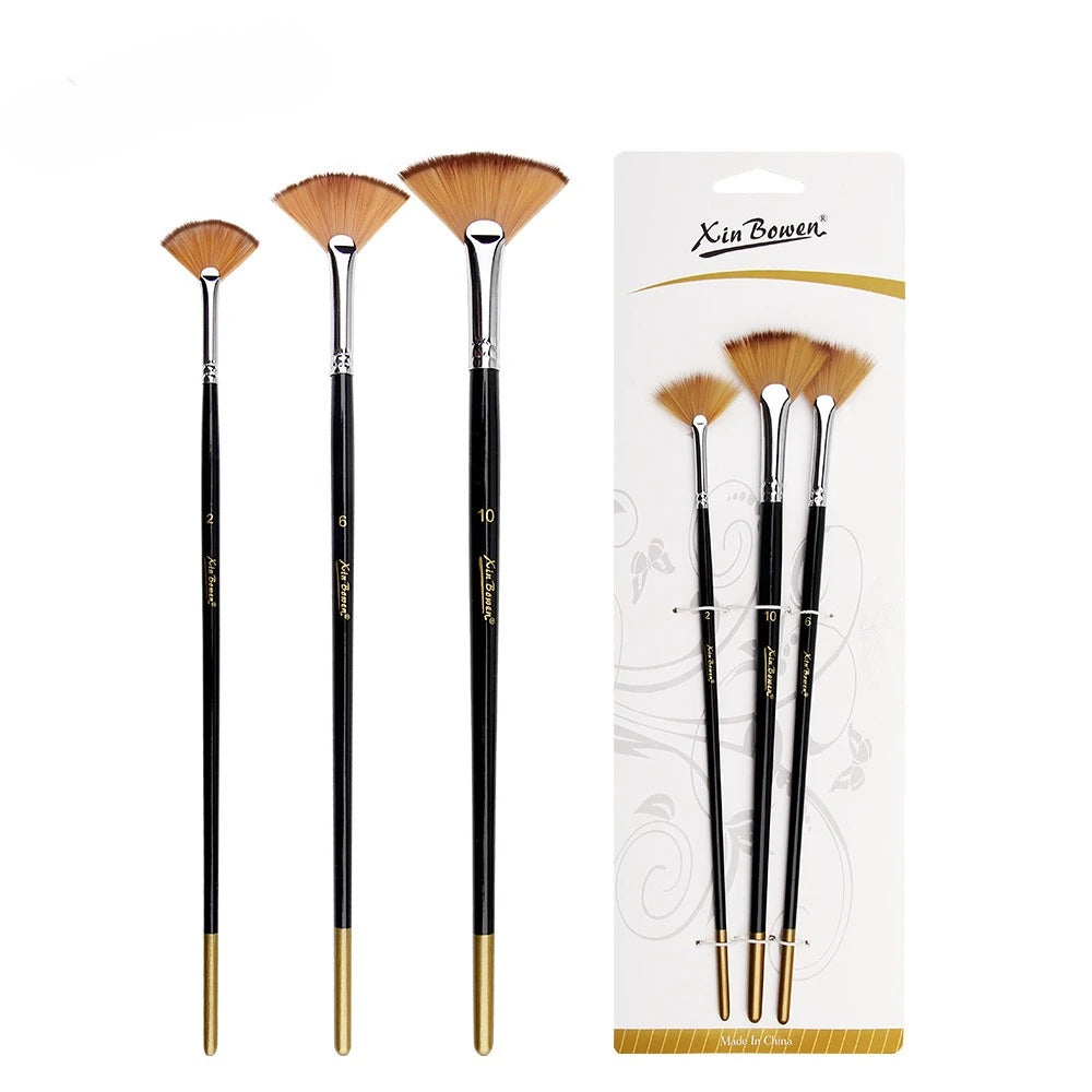 3pcs Fan Brush Set for Watercolor Oil Painting Acrylic Art Supplies Students Adults Beginners Drawing Tools