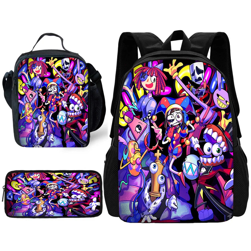 Cartoon A-AmazingS DigitalS Circus Child School Backpack with Lunch Bags ,Pencil Bags ,School Bags for Boys Girls Best Gift