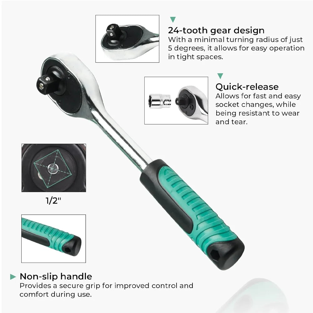Set di 227 chiavi a bussola, chiave dinamometrica a cricchetto, kit combinato per riparazione auto, 1/4, 3/8, 1/2, chiave a cricchetto, cacciavite, inserti, utensile manuale
