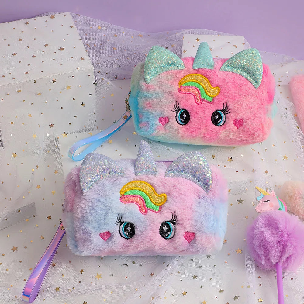 Cute Plush Unicorn Pencil Bag Aesthetic Pencil Cases Girl Kawaii Stationery Bag Children Large Capacity Pen Case School Supplies