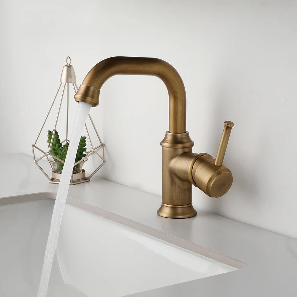 KEMAIDI Antique Brass Single Handle Bathroom Faucets Mixer Tap Multifunctional Faucets 360 Degree Swivel Bathroom Sink Faucet