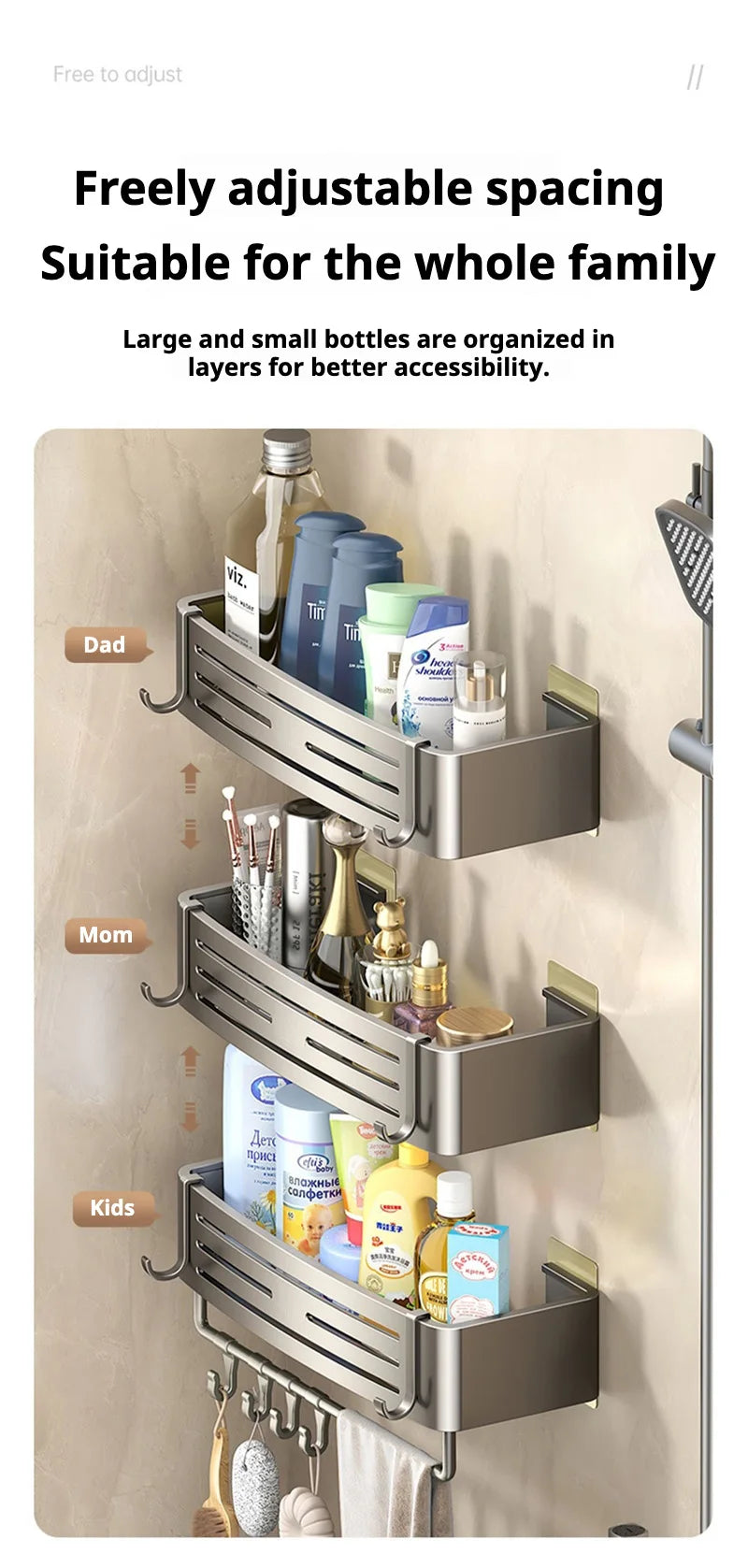 Punch-Free Bathroom Shelf Wall Mounted Shampoo Makeup Storage Holder Kitchen Toilet Square Self Adhesive No Drill Shower Shelves