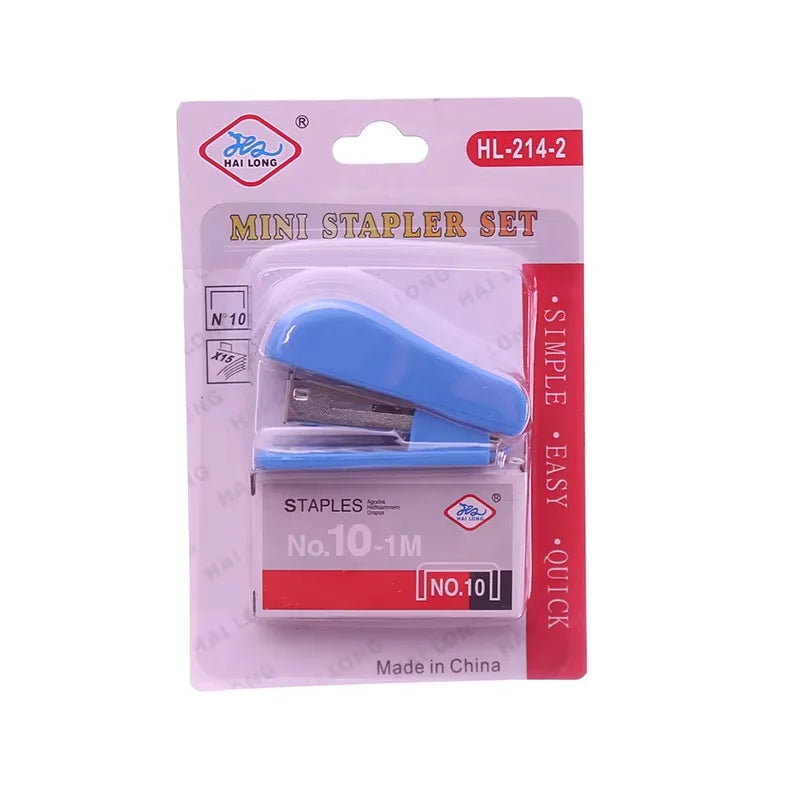 1Set Random Color Mini Size Stapler Set Solid Office Stationery Student Use For No. 10 Staples