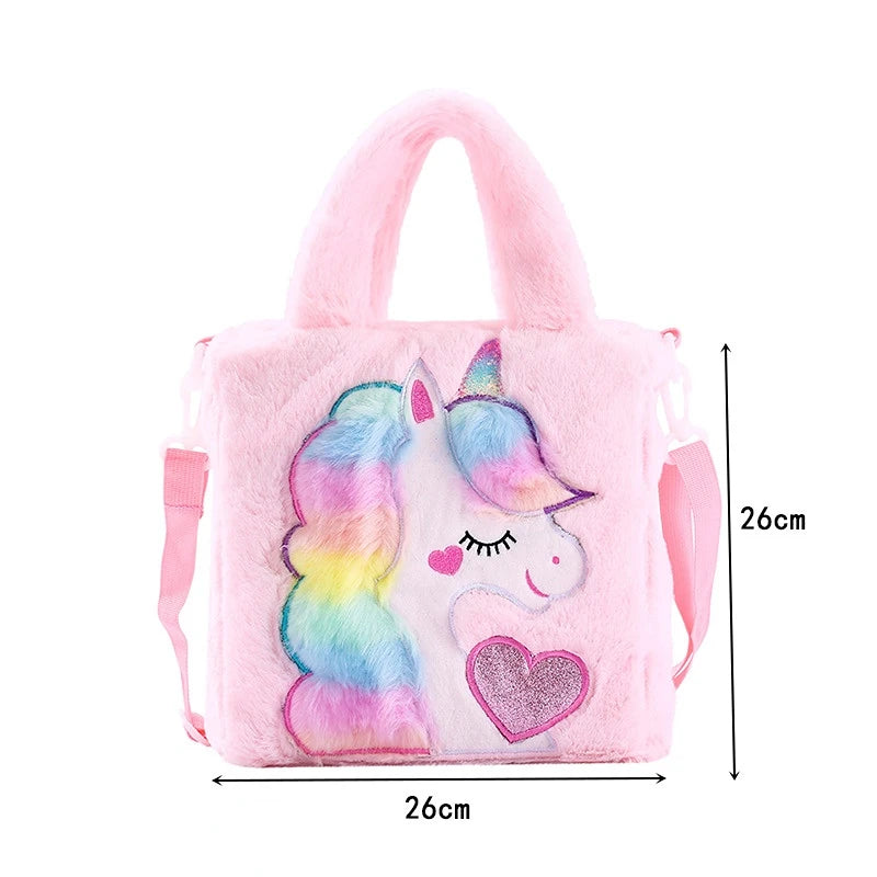 Kids Bags Shoulder Bags Cartoon Embroidered Plush One Shoulder Bag Cute Girl Children's Handbag Unicorn Girl Crossbody Bag Spot