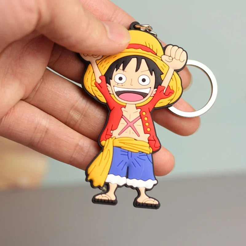 One Piece Anime Keychain Accessories Cartoons Luffy Zoro Action Figures Rubber Keyring for Car Keys Charms Key Chain Toys Gifts