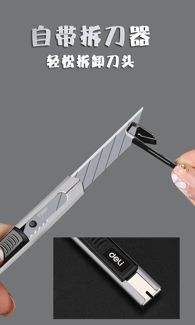 Deli Metal Utility Knife Paper Cutter Retractable Box Cutter Vinyl Craft Cutter Knife with 30 Degree Snap-off Blades  Art Knives