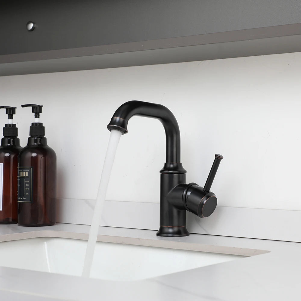 KEMAIDI Antique Brass Single Handle Bathroom Faucets Mixer Tap Multifunctional Faucets 360 Degree Swivel Bathroom Sink Faucet